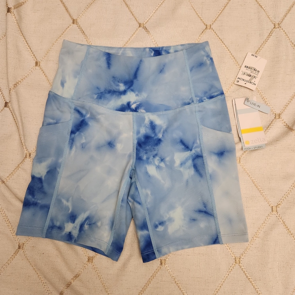 Zella BlueAbstract Print Bike Shorts | High Waisted Cycling |Athleisure‎ Sz S